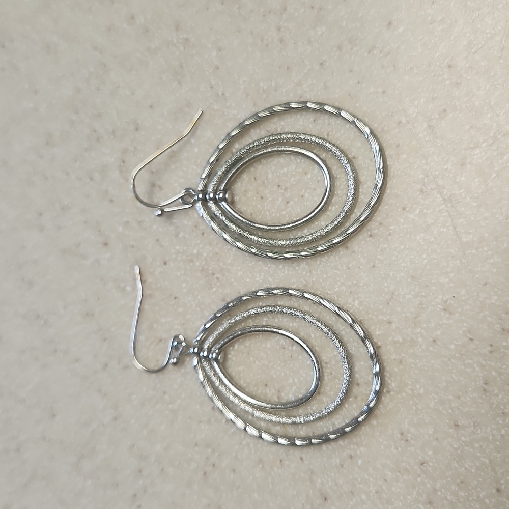 Silver Triple Oval Drop Earrings, GUC